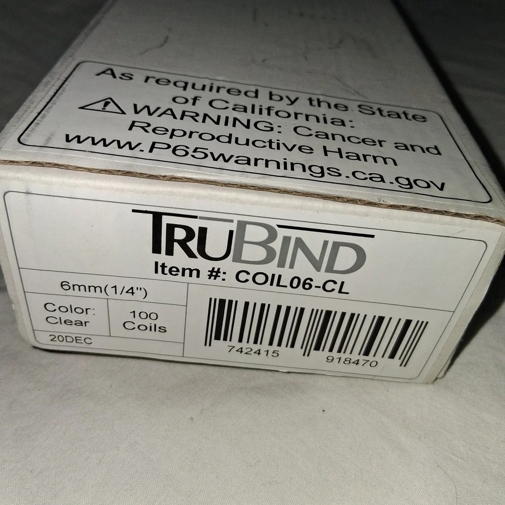 TRUBIND 6mm 1/4 Clear Plastic Coil Binding Spines 90 Count Item COIL06-CL
